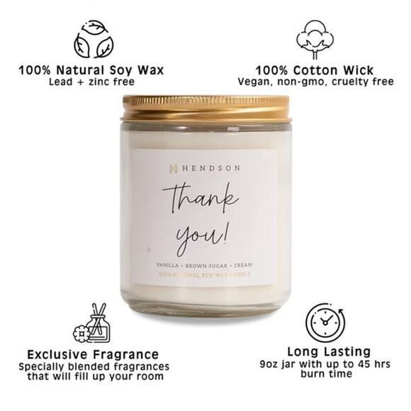 Hendson Thank You Clean Natural Soy Vegan Candle Vanilla Brown Sugar Cream NEW - Picture 3 of 10